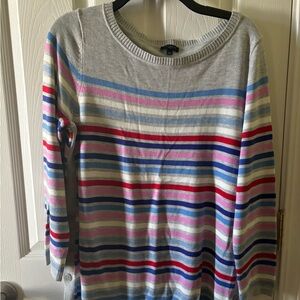 Grey striped Talbots sweater with side buttons LP
